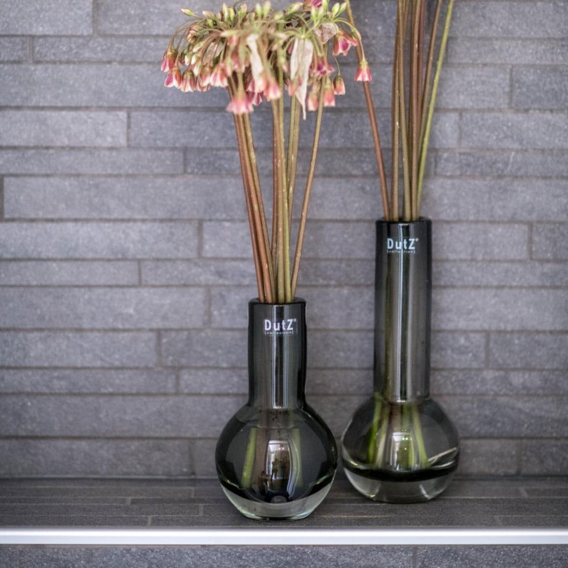 Grey Mouth Blown Glass Vase Masa