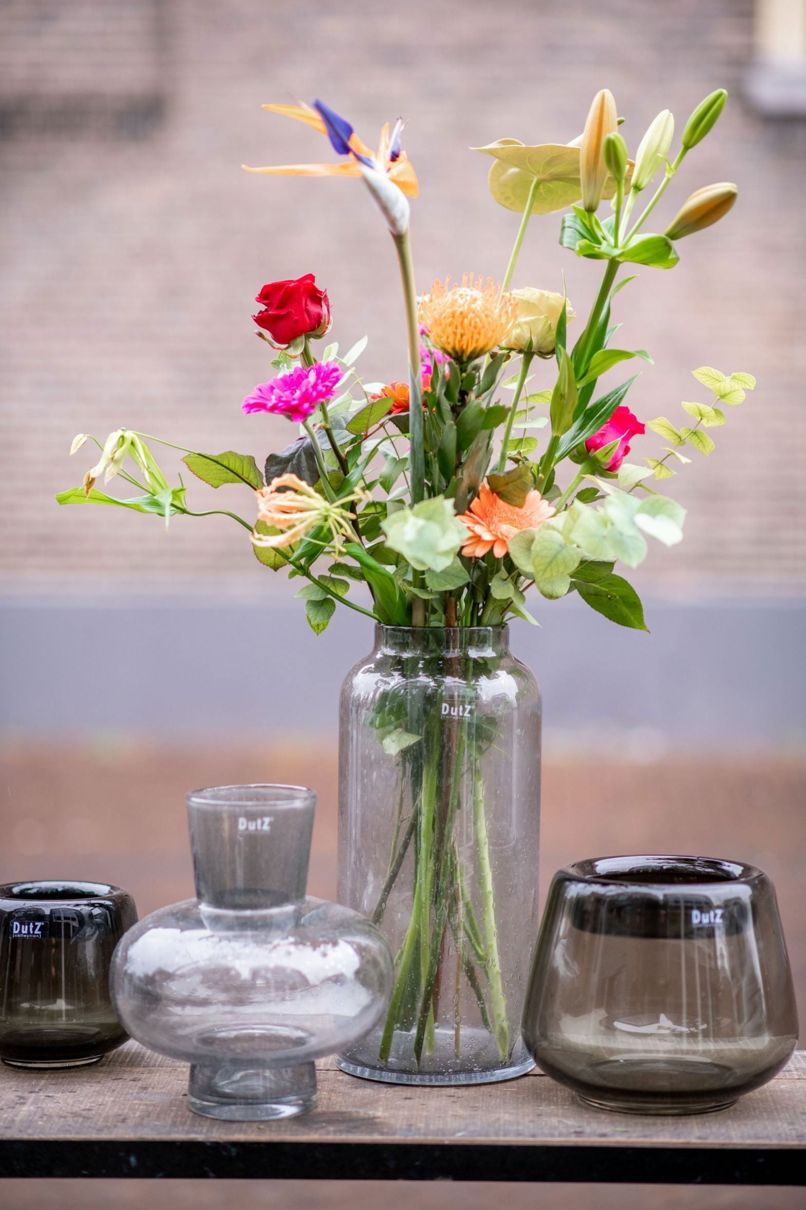Modest Grey Bubbles Mouth Blown Glass Vase