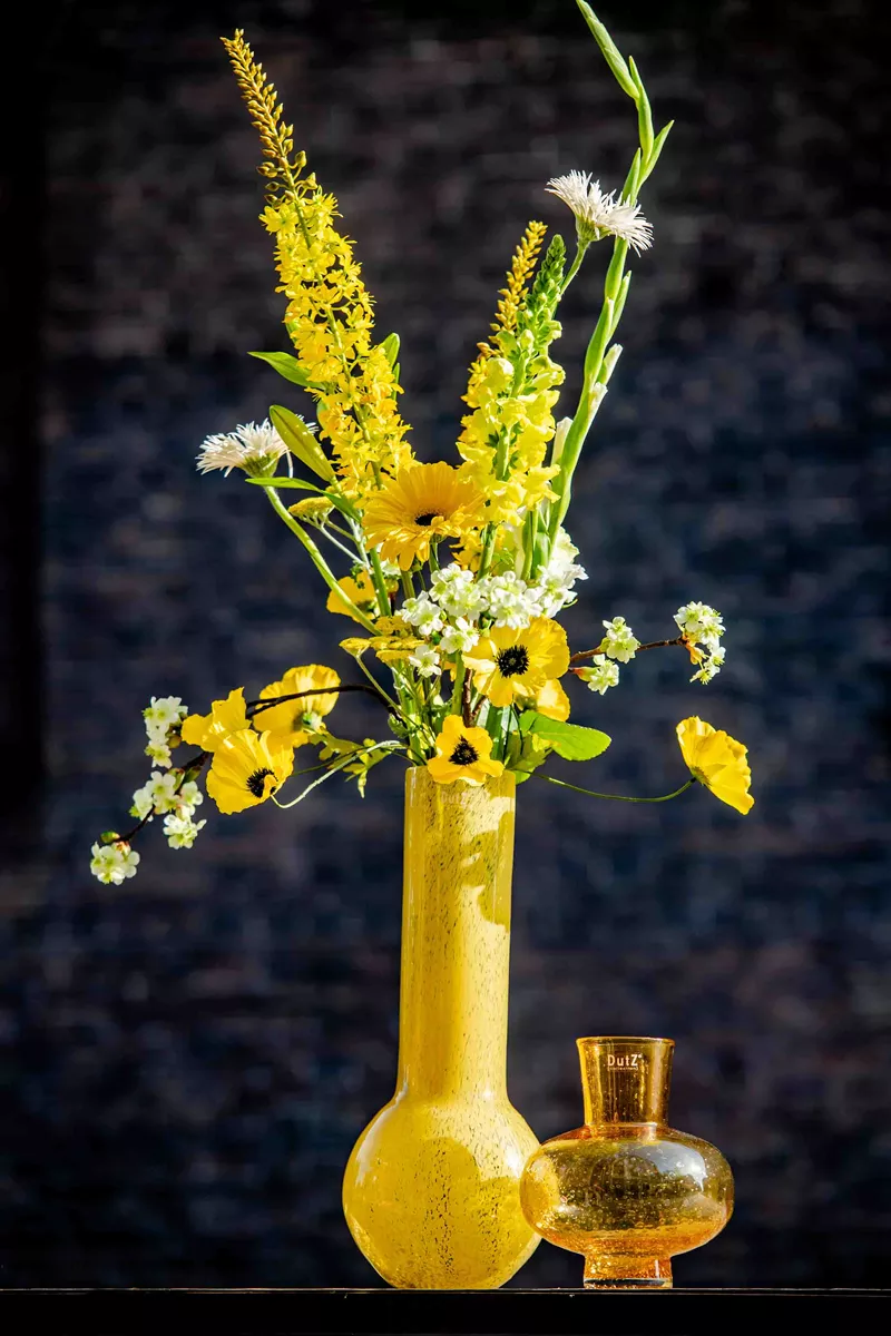 Modest Gold Bubbles Mouth Blown Glass Vase