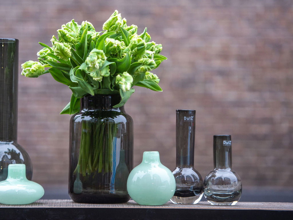 Grey Mouth Blown Glass Vase Masa