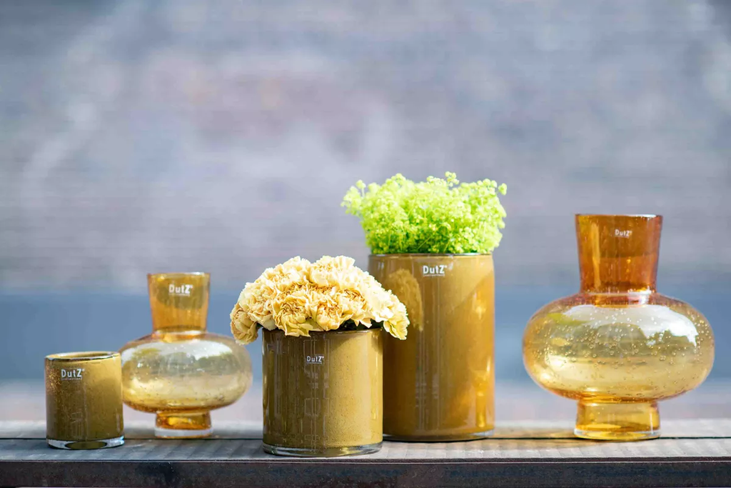 Modest Gold Bubbles Mouth Blown Glass Vase