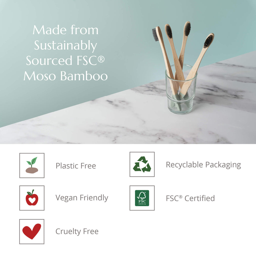 Bamboo Toothbrush 4 Pack Medium Bristles