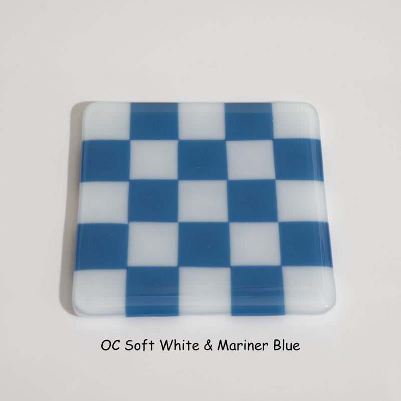 10cm Chequered Soft White Fused Glass Coaster