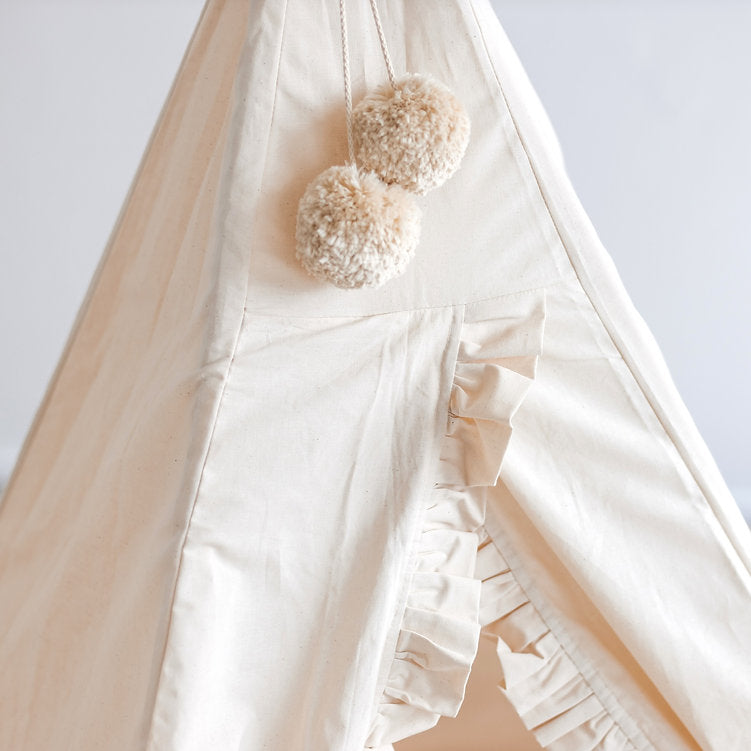 Boho Teepee Tent for Kids with Ruffled Trim