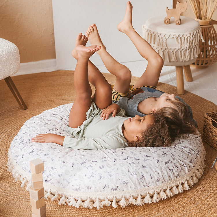 Large Kids Floor Cushion in Forest Animal Pattern