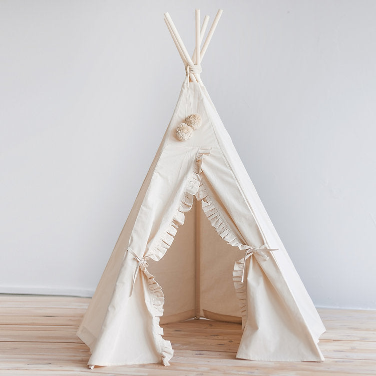 Boho Teepee Tent for Kids with Ruffled Trim