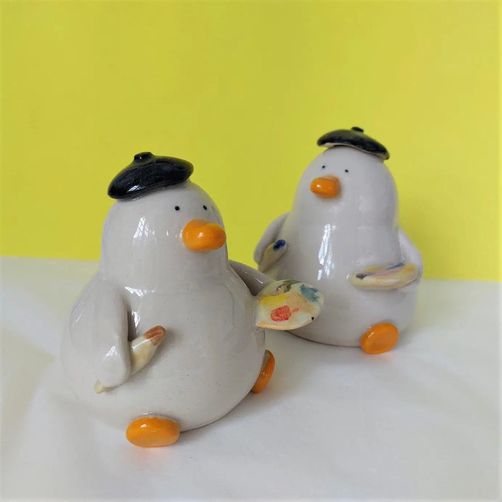 Quackson Pollock Artist Duck Ceramic Figurine