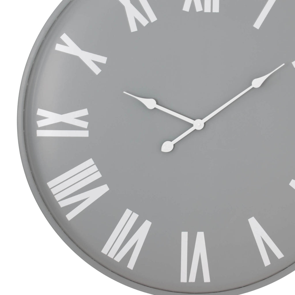 Large grey Rothay wall clock with white Roman numerals, 80cm Scandinavian minimalist design for modern interiors  by sostter at brixbailey.com