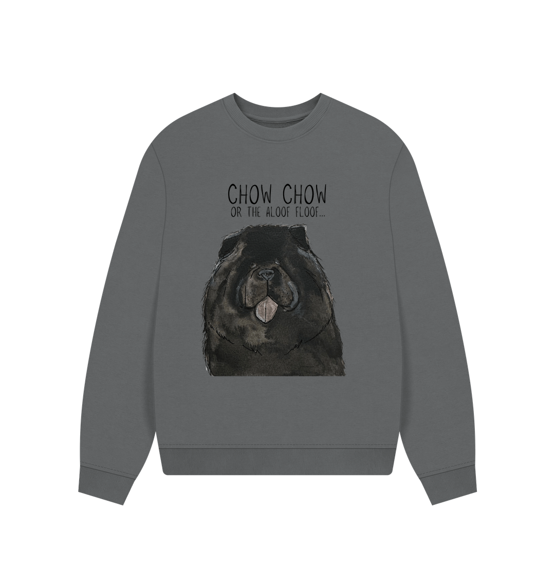 Black Chow Chow Women's Oversized Sweatshirt with Aloof Floof Design