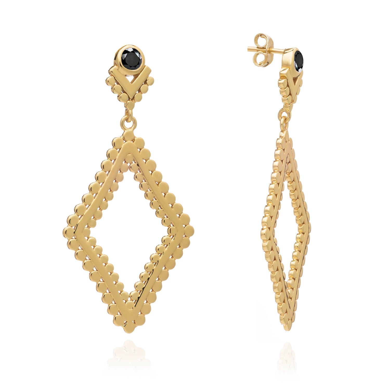 Black Onyx Diamond Hoop Stud Earrings in Gold