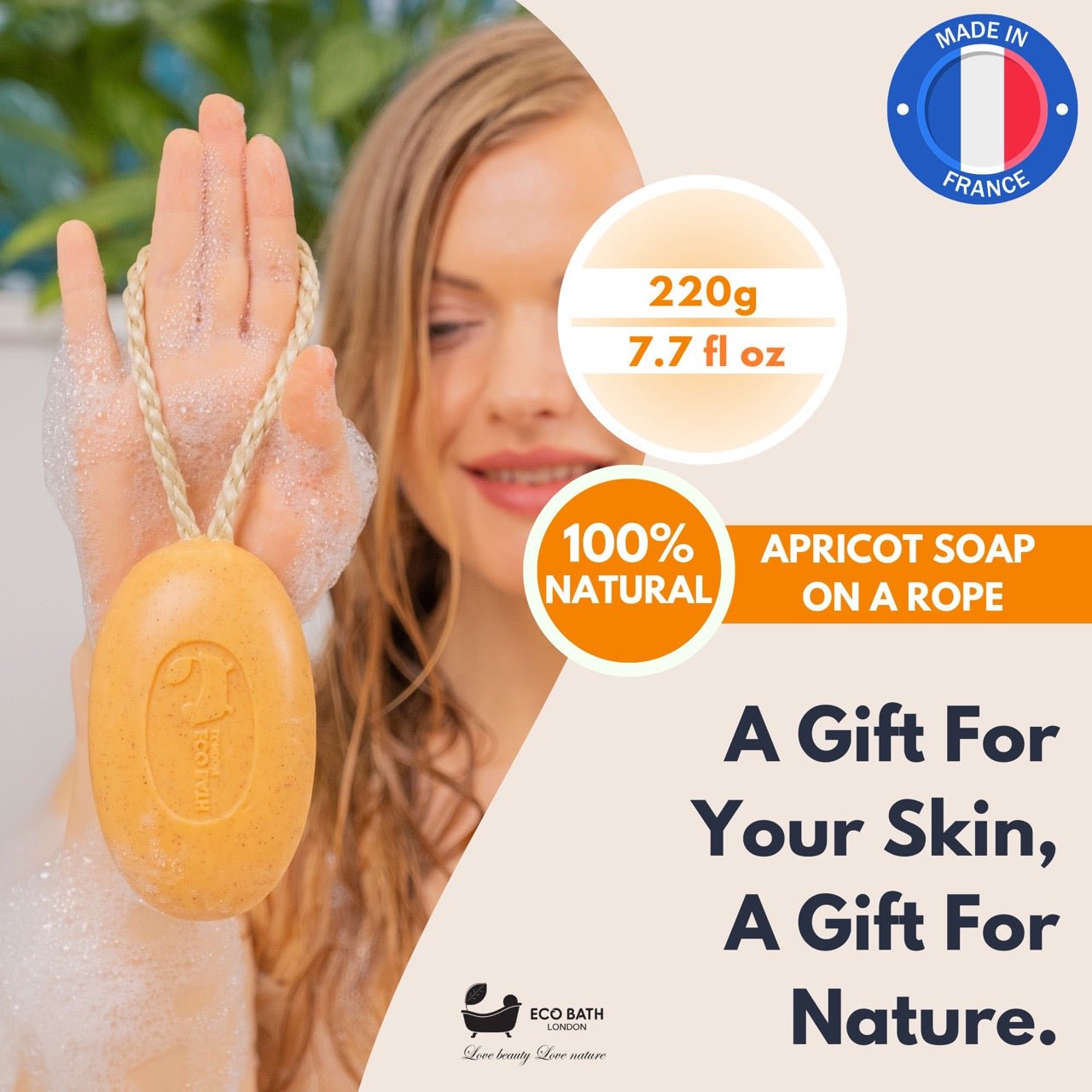 Apricot Soap on a Rope 220g Natural Shea Butter Bar