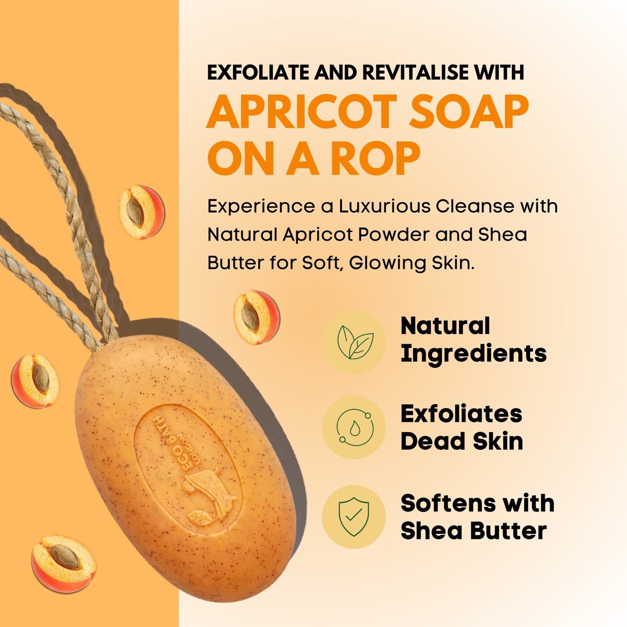 Apricot Soap on a Rope 220g Natural Shea Butter Bar