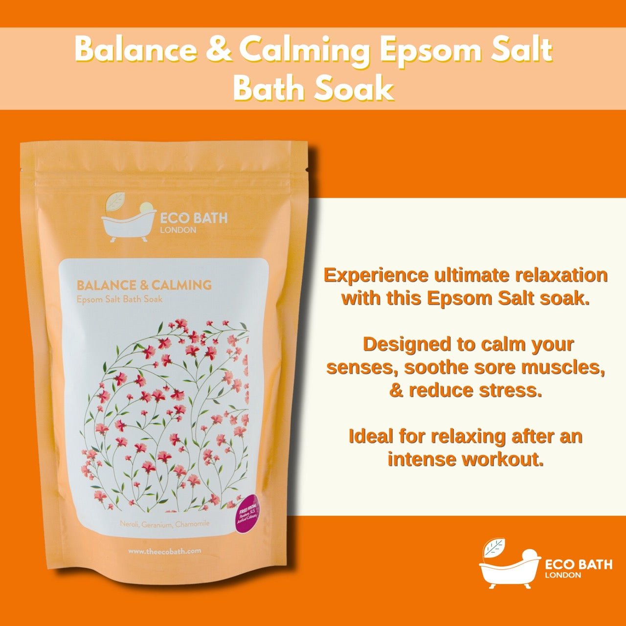 Balance and Calming Epsom Salt Bath Soak 500g and 1000g Pouch