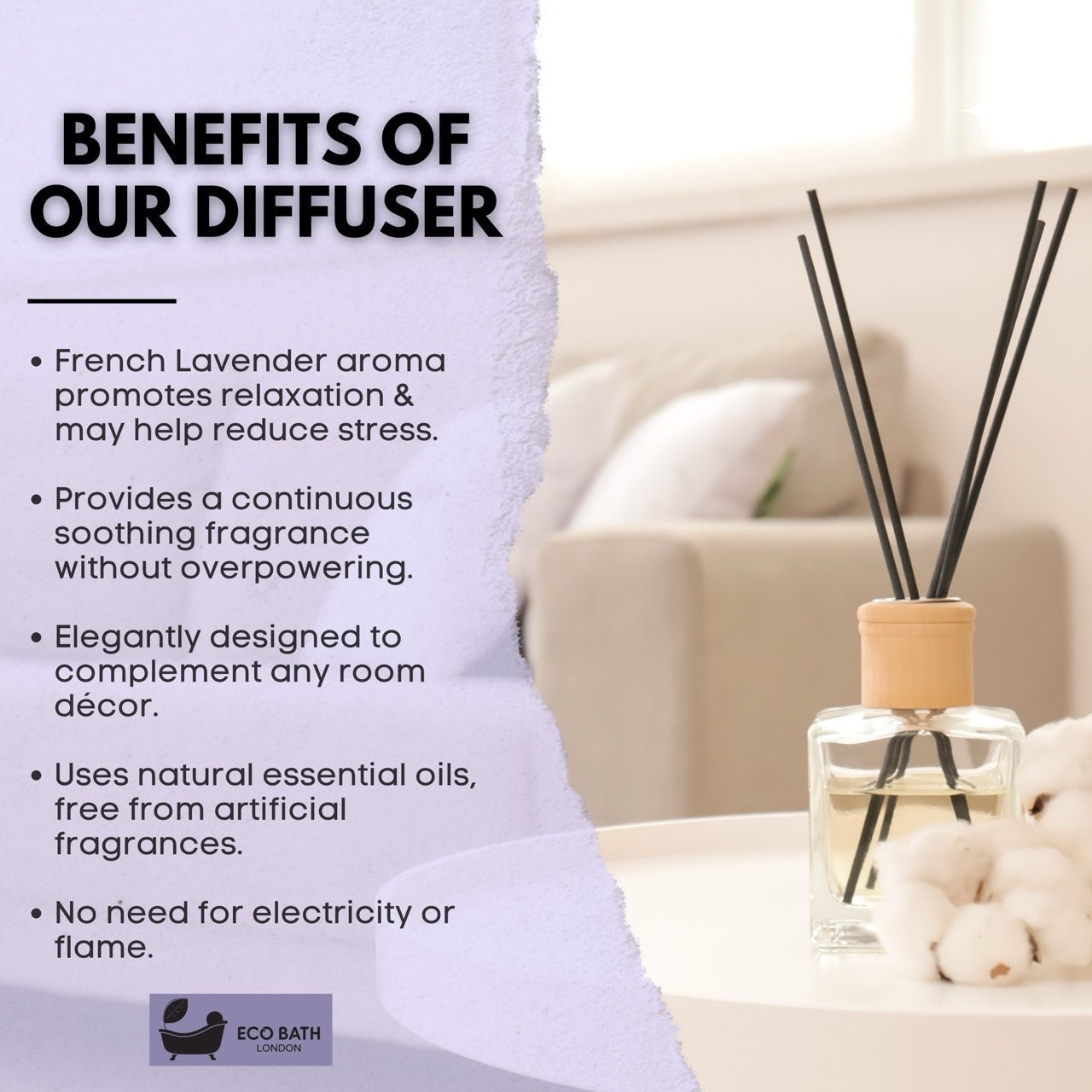 French Lavender Reed Diffuser 100ml Natural Essential Oil Home Fragrance
