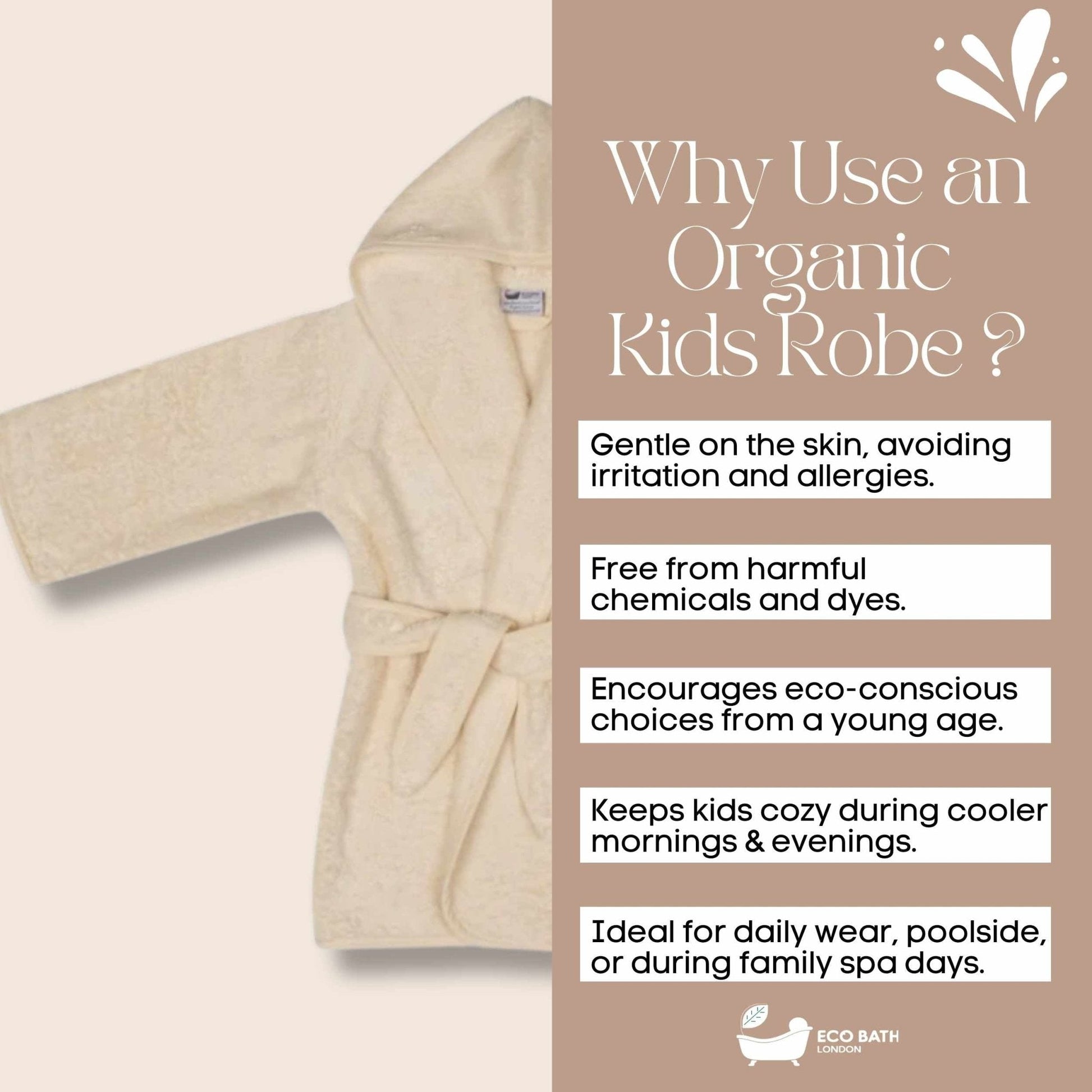 Organic Cotton Kids Robe for Ages 10-12 with Hood