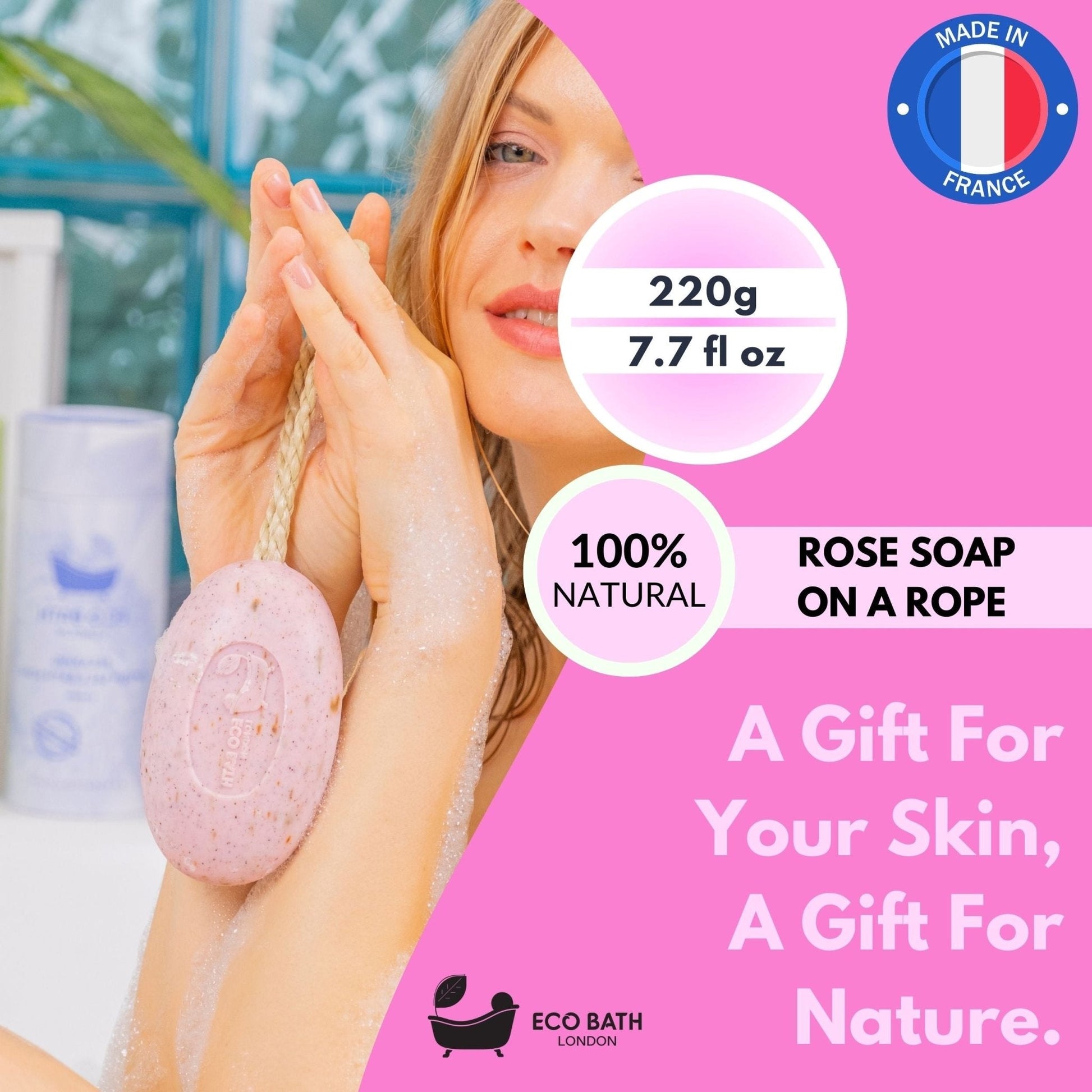 Rose Soap on a Rope with Shea Butter 220g