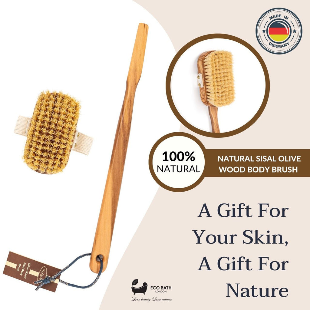 Luxury Natural Sisal Olive Wood Body Brush for Dry Brushing