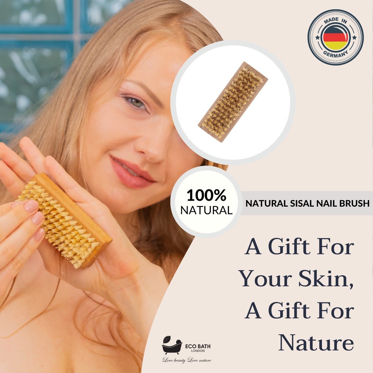 Natural Sisal Nail Brush in Beech, Walnut or Olive Wood