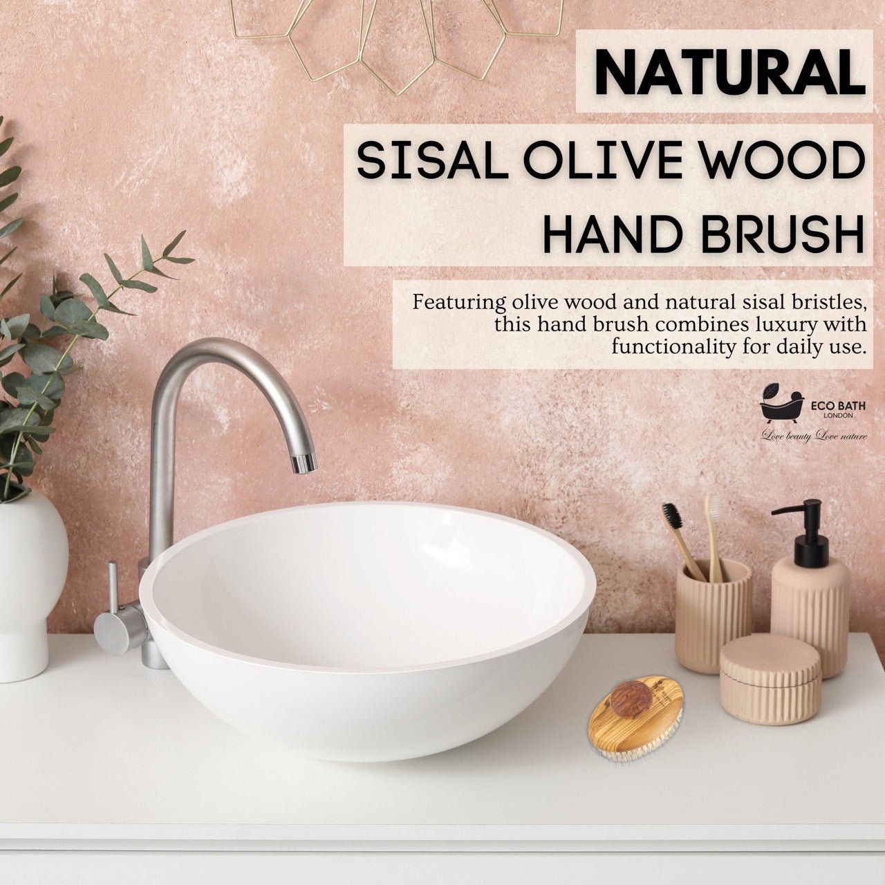 Natural Sisal Olive Wood Hand Brush for Dry Brushing and Exfoliation