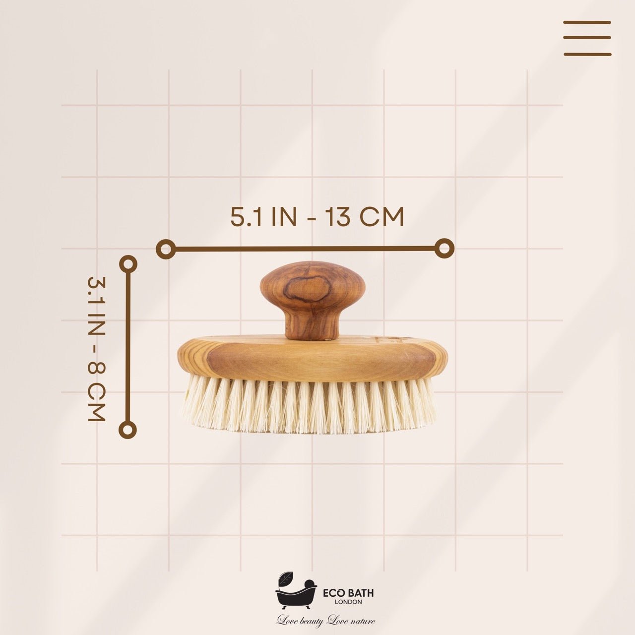Natural Sisal Olive Wood Hand Brush for Dry Brushing and Exfoliation