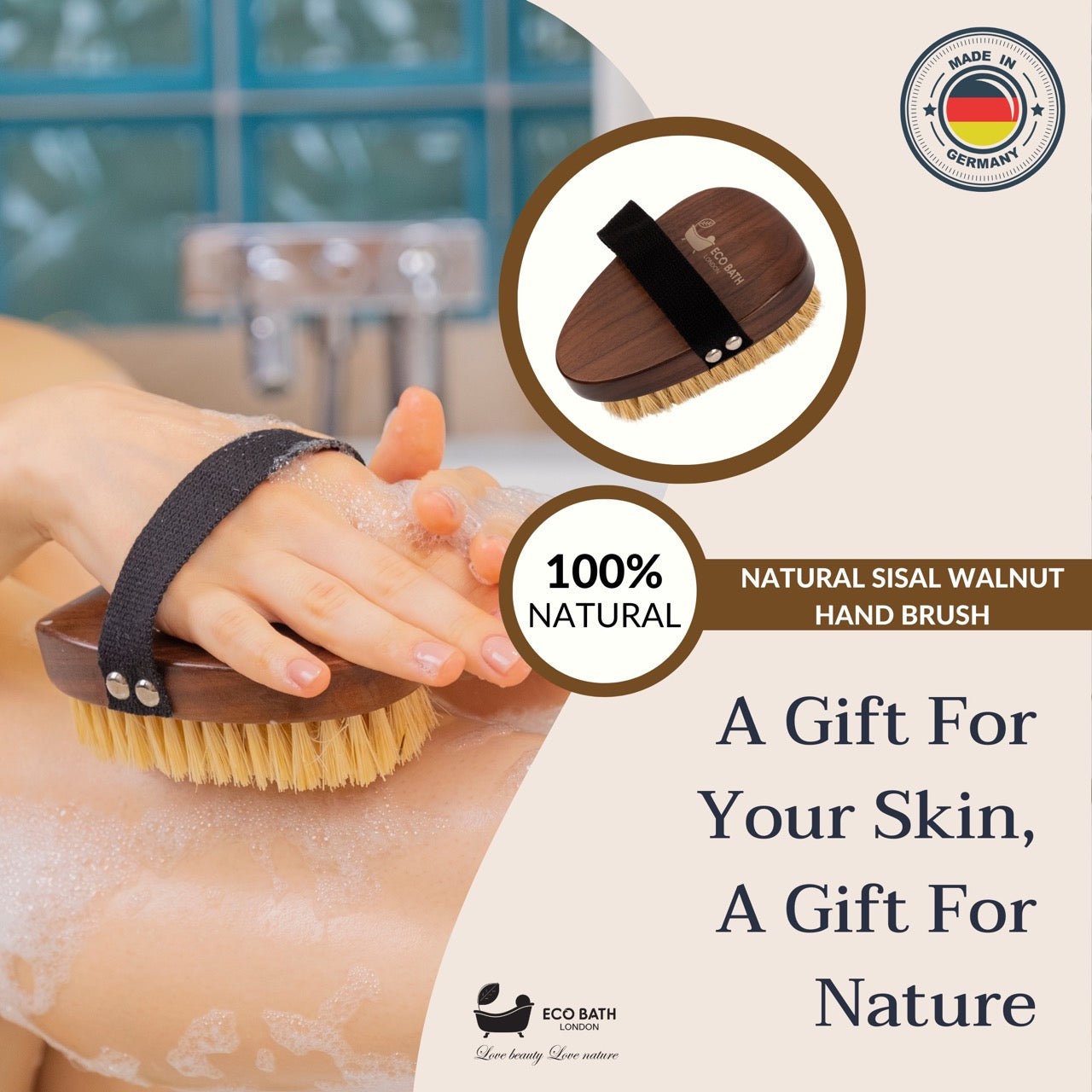 Natural Sisal Walnut Hand Brush for Dry Brushing