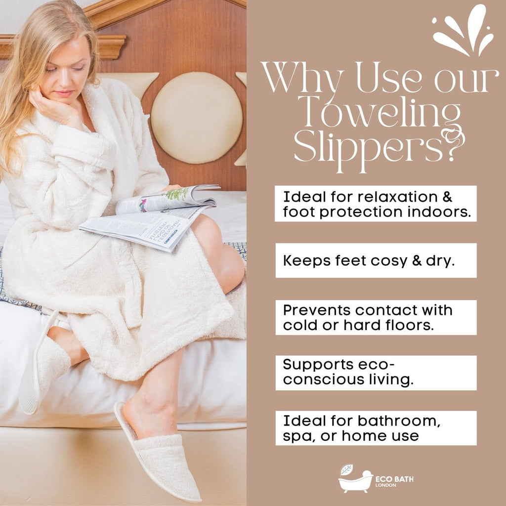 Natural Towelling Slippers in Organic Cotton with GOTS Certification
