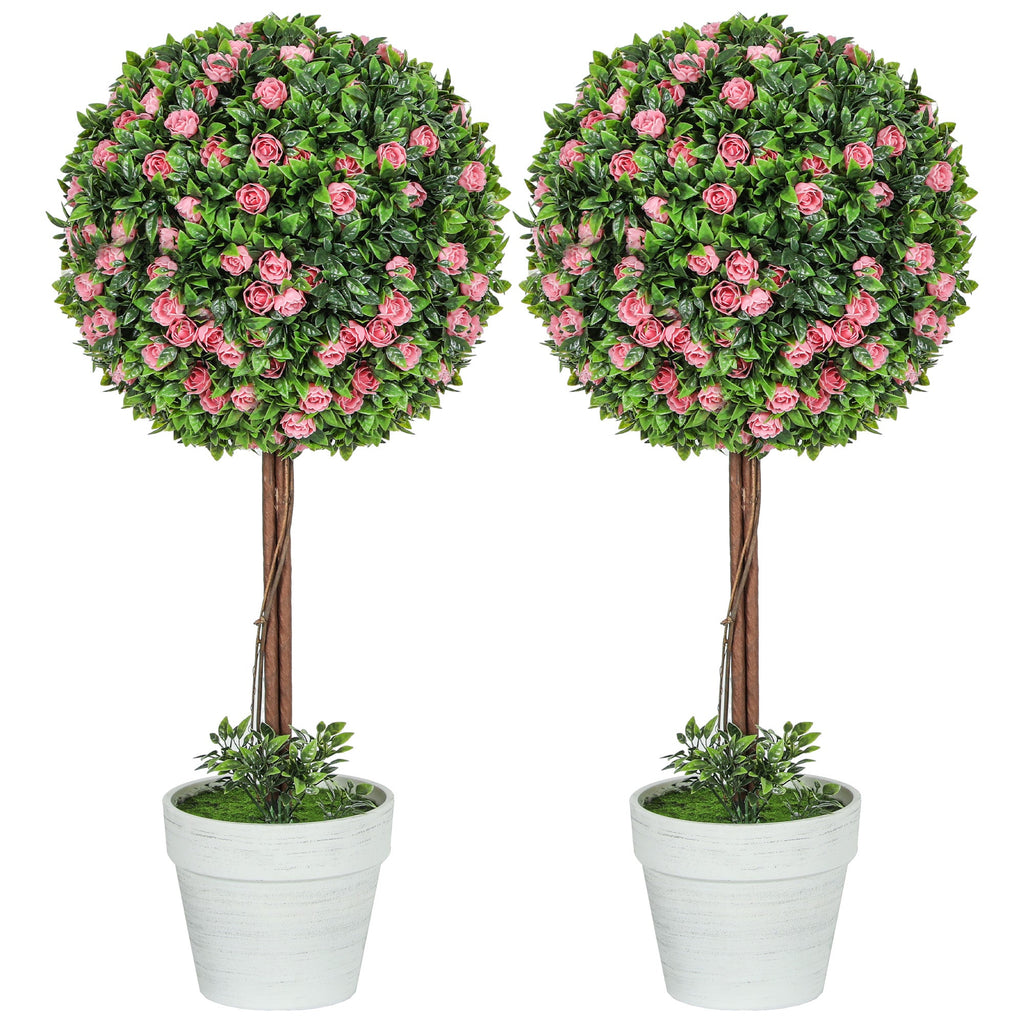 Set of 2 Artificial Rose Plants in Pink, 60cm Height