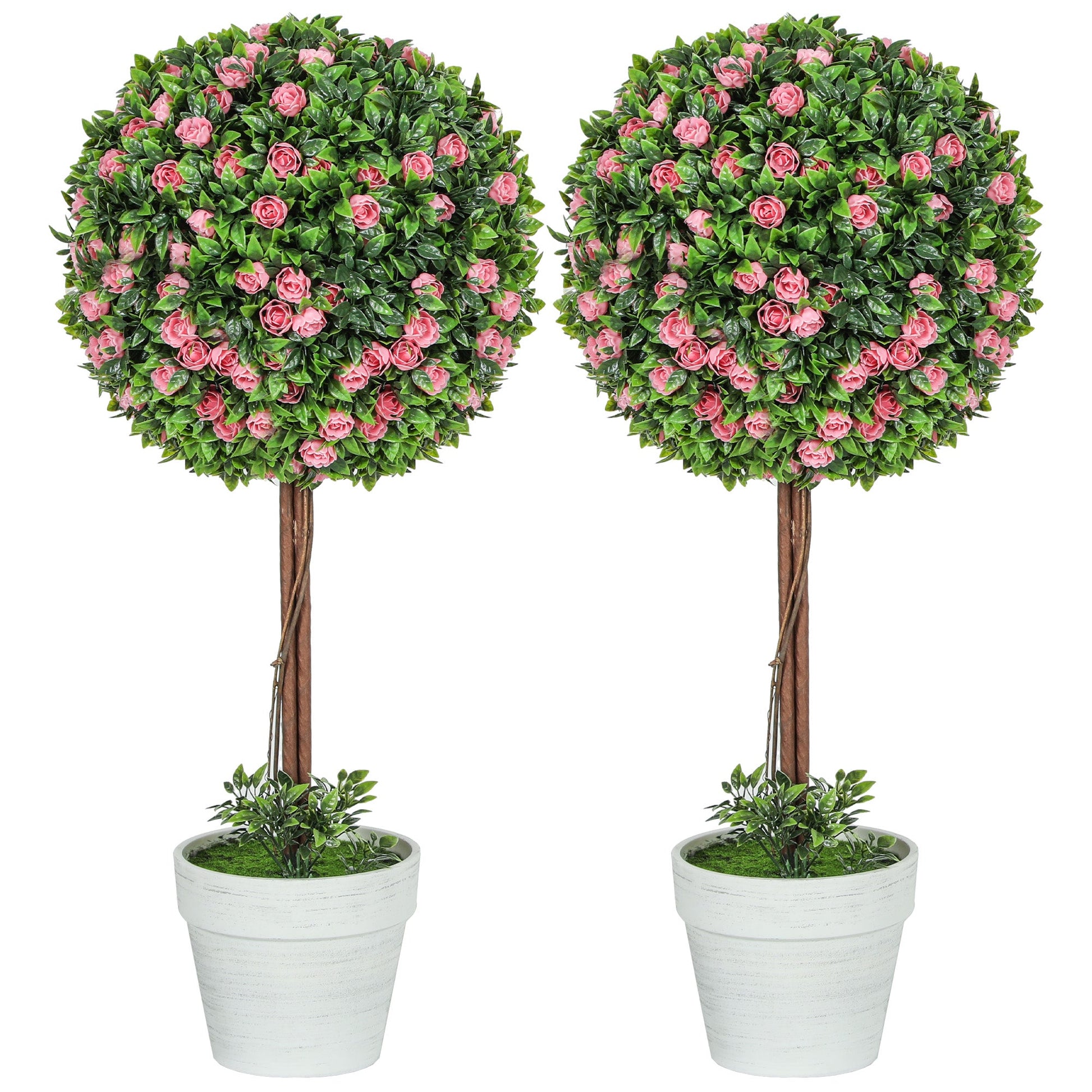 Set of 2 Artificial Rose Plants in Pink, 60cm Height