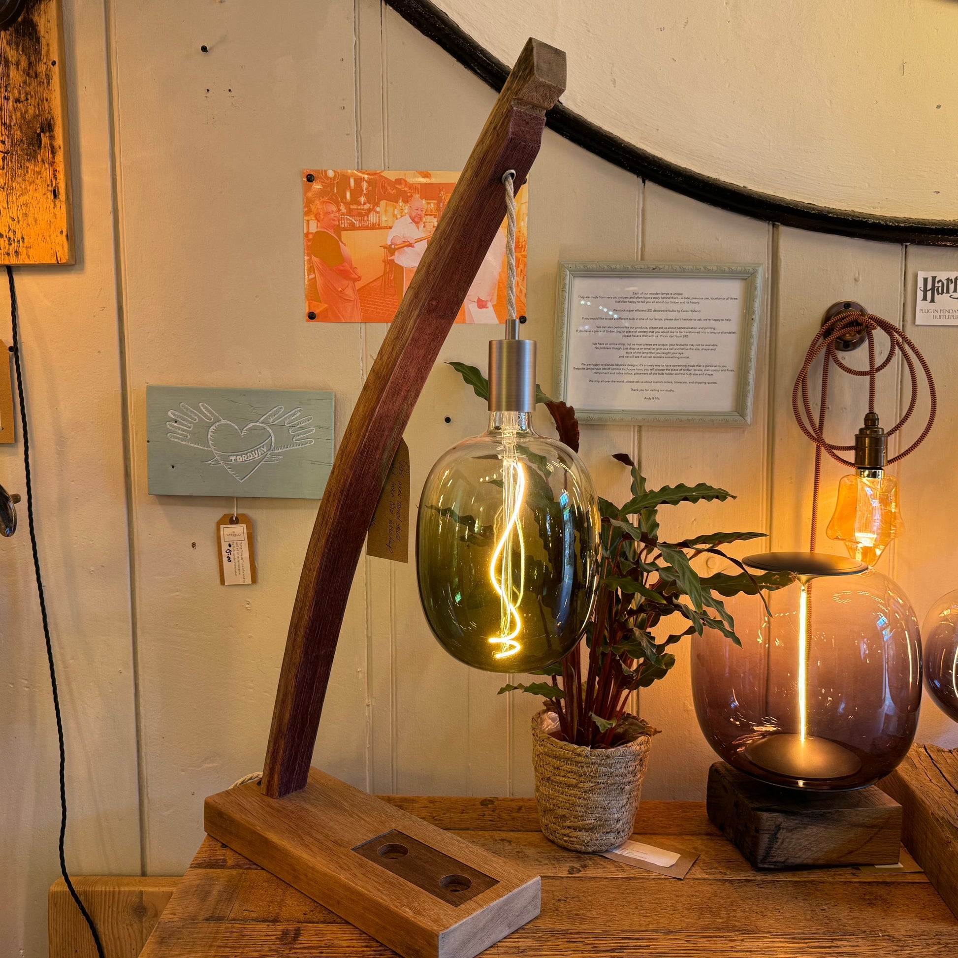 Barrel Stave Table Lamp in Oak and Whiskey Wood