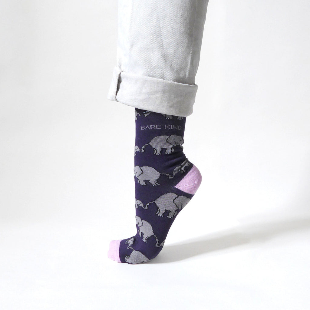 Save the Elephants Bamboo Socks in Purple