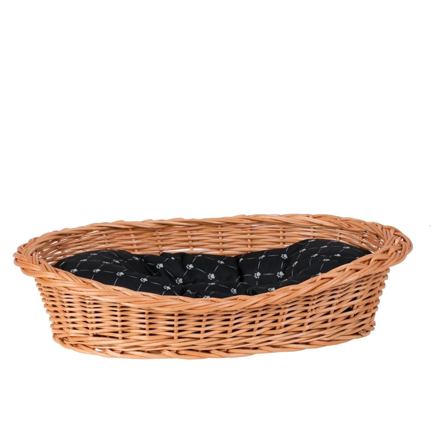 Enovia Natural Wicker Dog Bed With Black Cushion, 80x60 cm