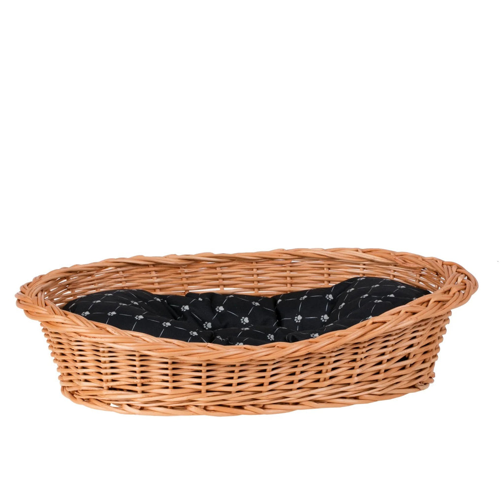 Enovia Natural Wicker Dog Bed With Black Cushion, 70x54 cm
