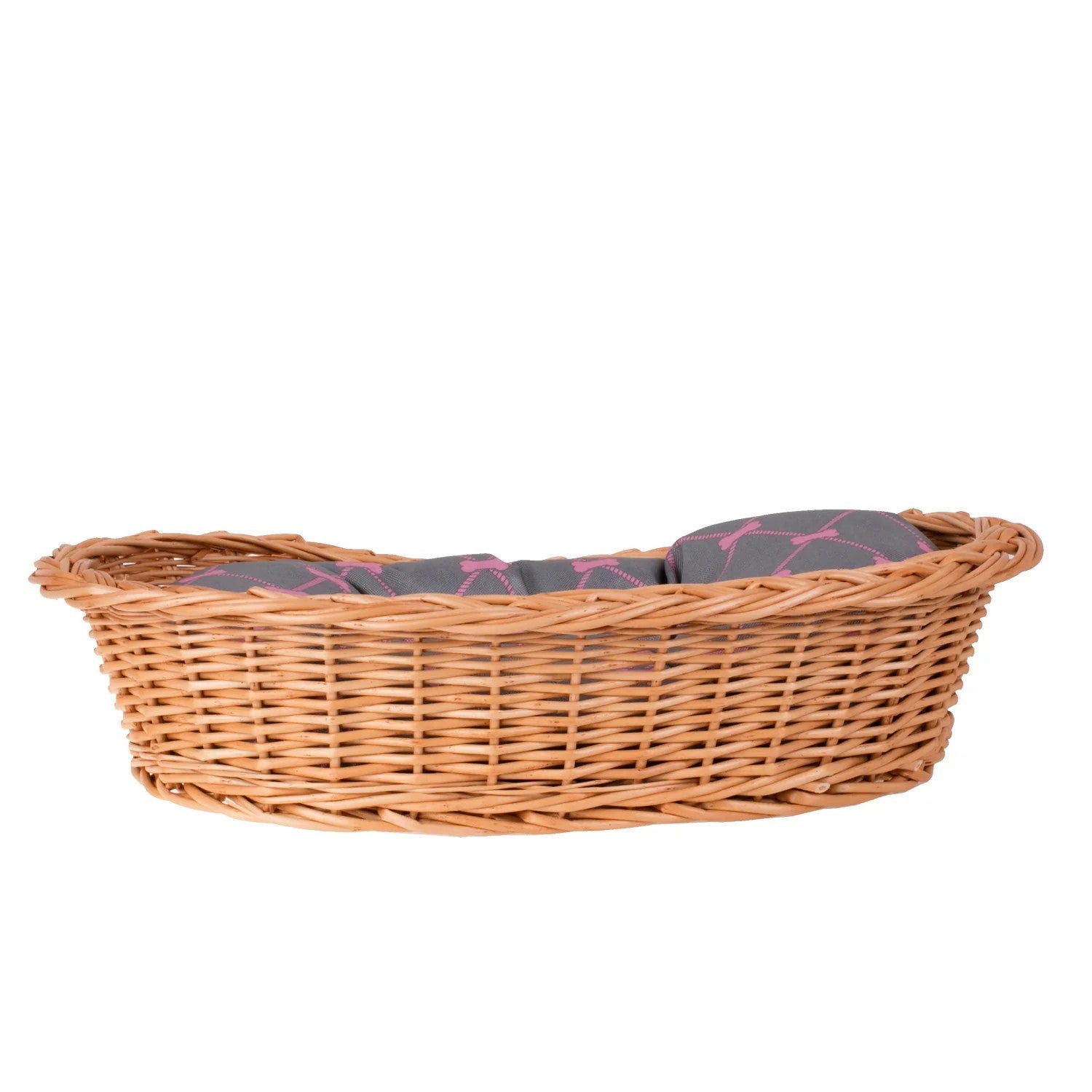 Enovia Natural Wicker Dog Bed With Grey And Pink Cushion, 70x54 cm