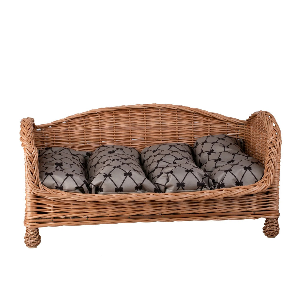 Erivia Wicker Pet Basket With Gray And Black Cushion, 64x42 cm