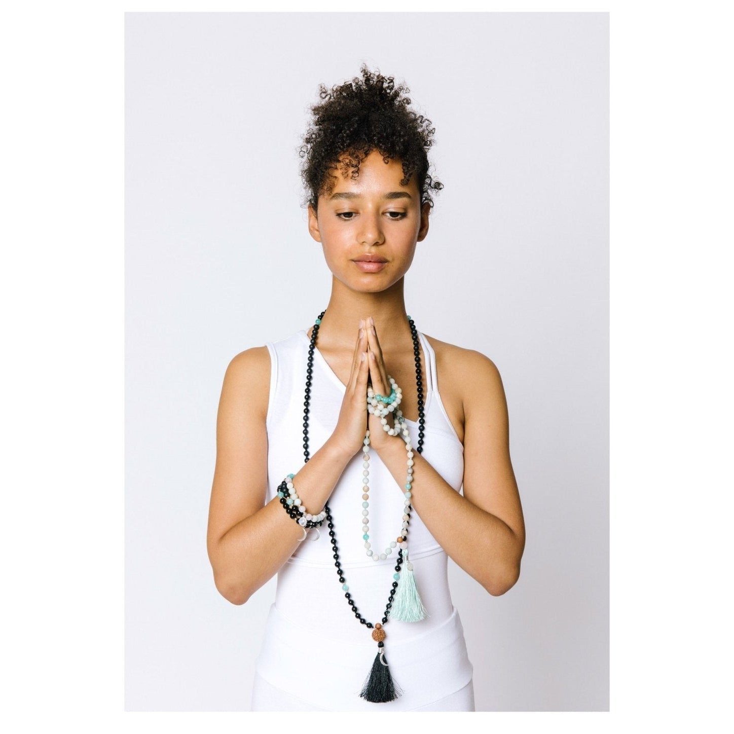 Eros Mala Necklace with Rose Quartz, Amazonite and Rainbow Moonstone