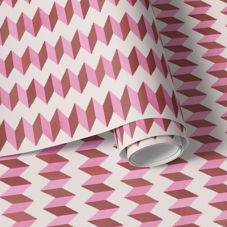 Escher Stripe Wallpaper in Empress Rose