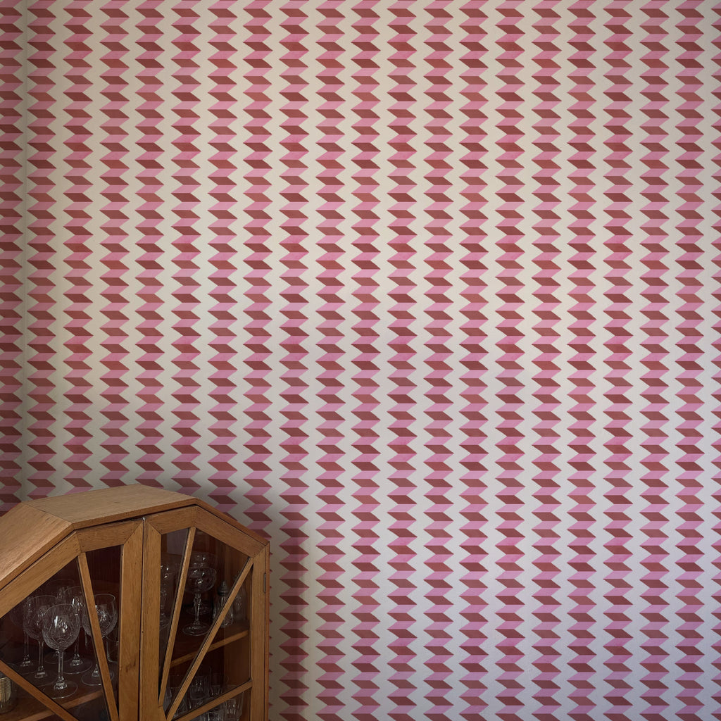 Escher Stripe Wallpaper in Empress Rose