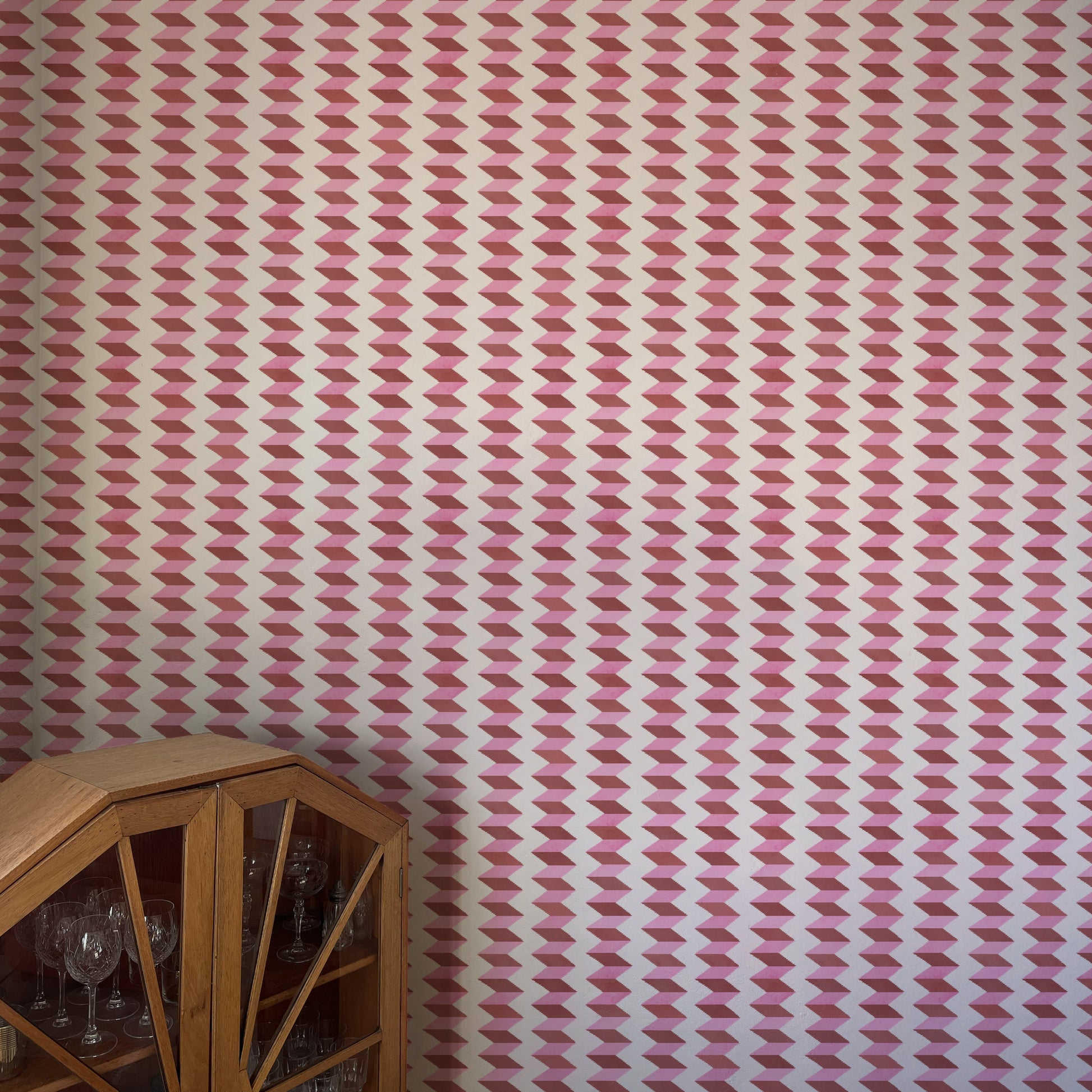 Escher Stripe Wallpaper in Empress Rose