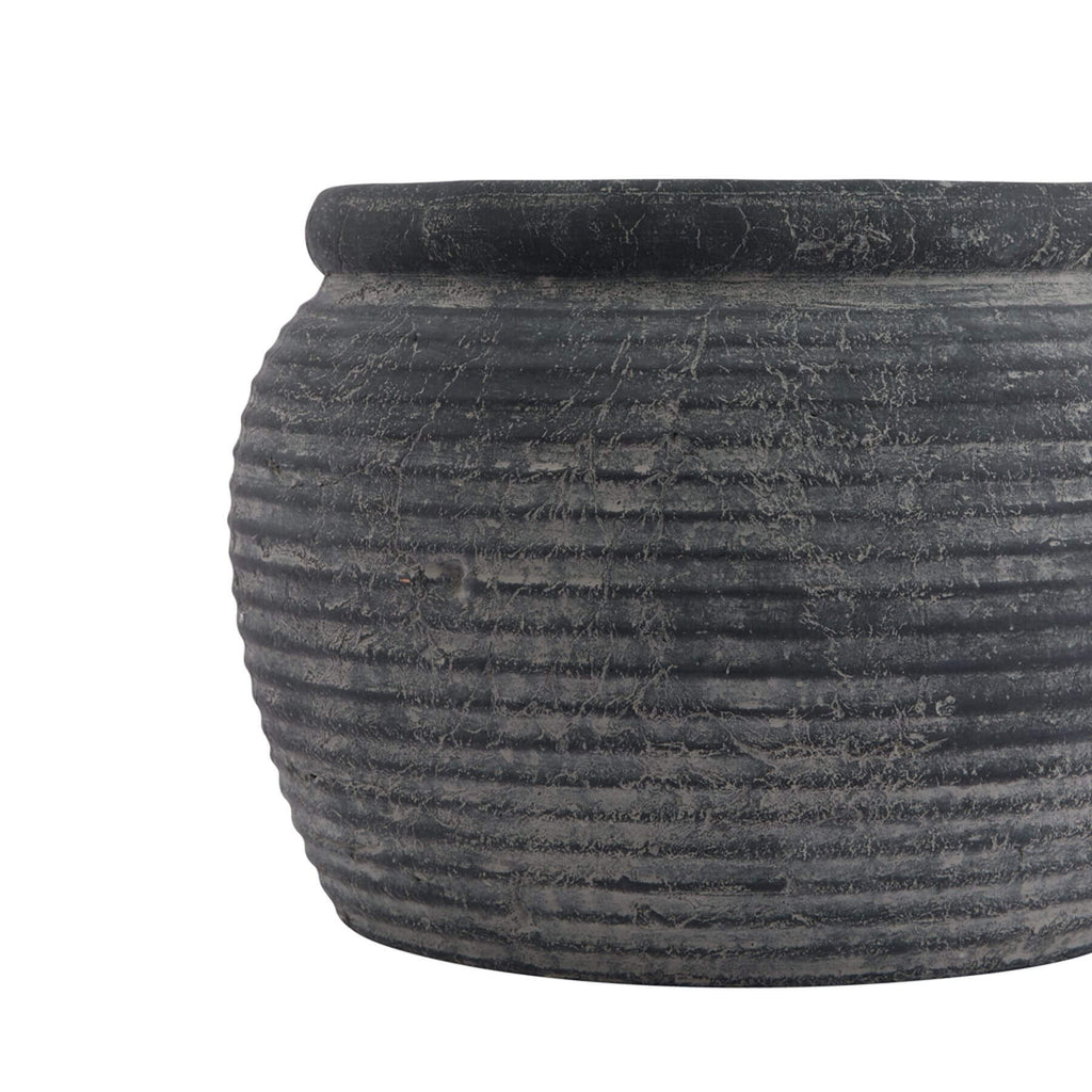 Minimalist grey ceramic plant pot with rimmed edge, 20cm height, neutral matte finish for modern interiors.by sostter at brixbailey.com