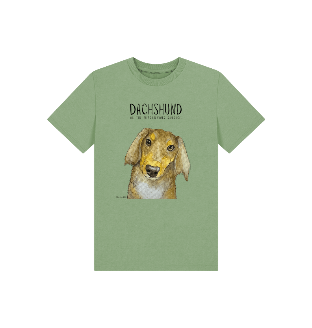 Mischievous Long Haired Hot Dog Kids T Shirt Small Pup Big Attitude