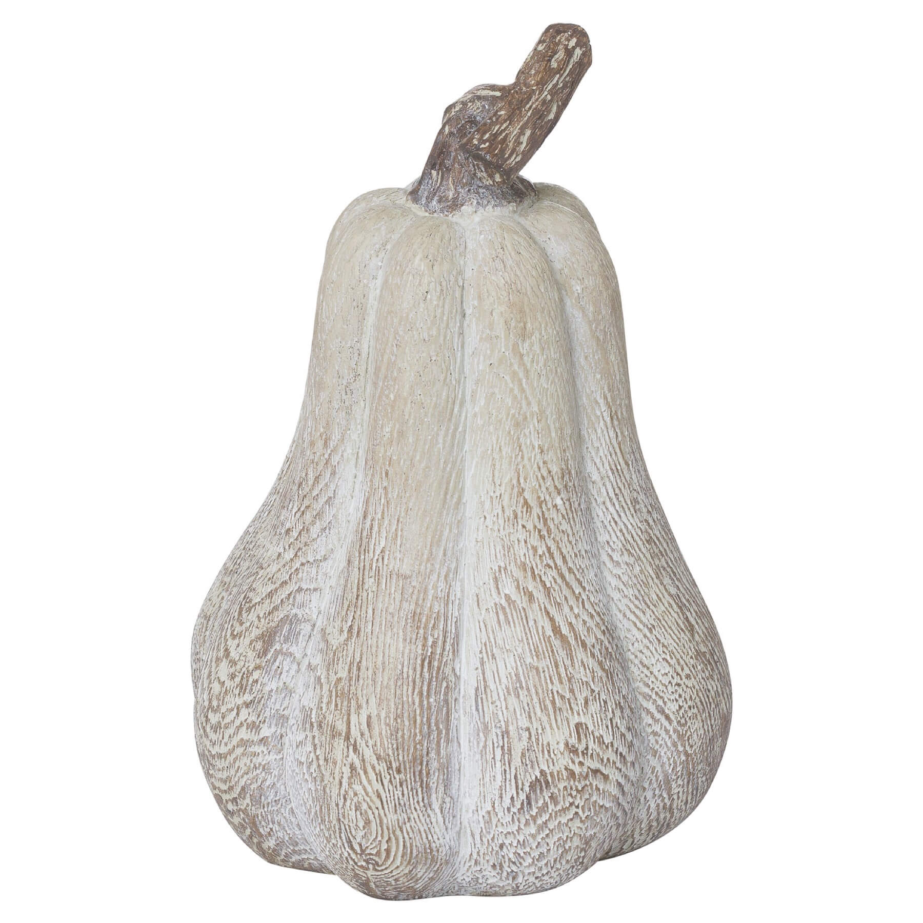 Handcrafted resin pumpkin with wood-effect finish, bronze leaf accents, and wooden stalk for autumn decor. by RoomLondon at brixbailey.com
