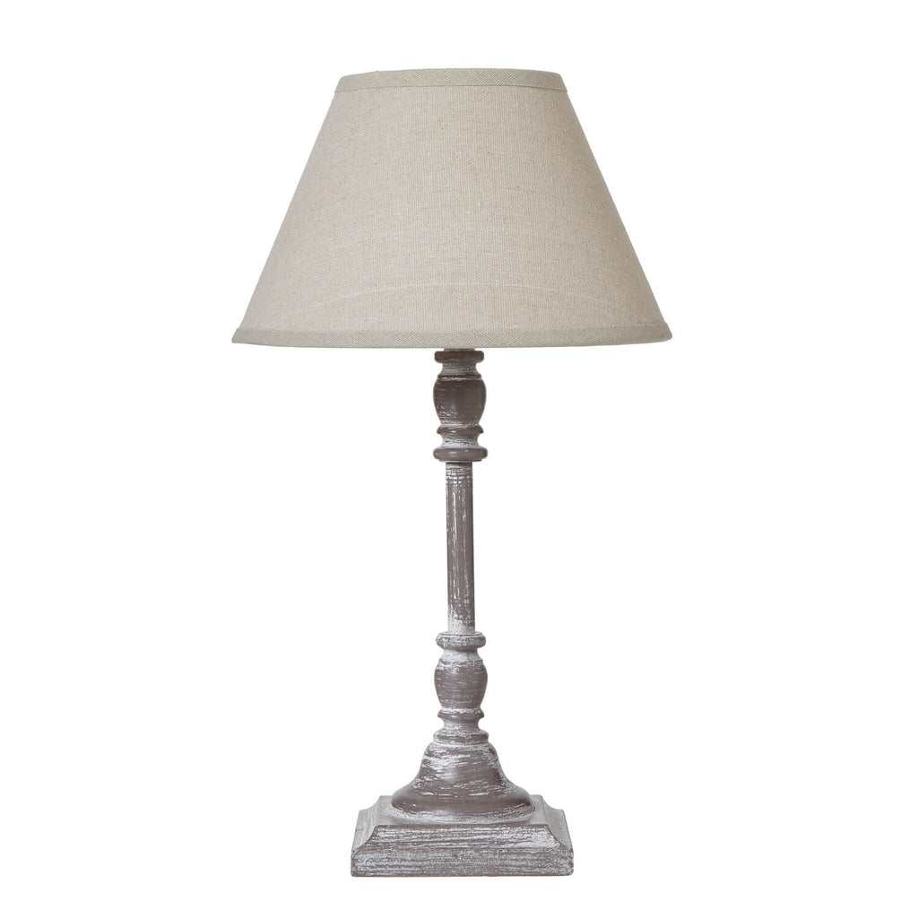 Antia Stem Table Lamp with wood base and linen shade in crisp white, minimalist Scandinavian design for modern interiors by Sostter at brixbailey.com