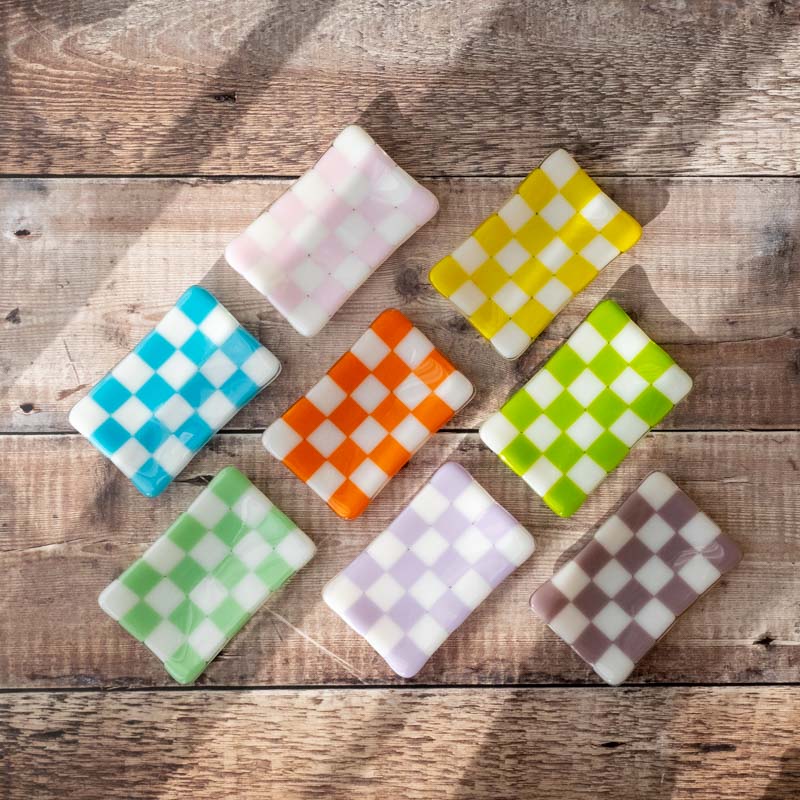 Handcrafted Chequered Glass Tray in White and Colour