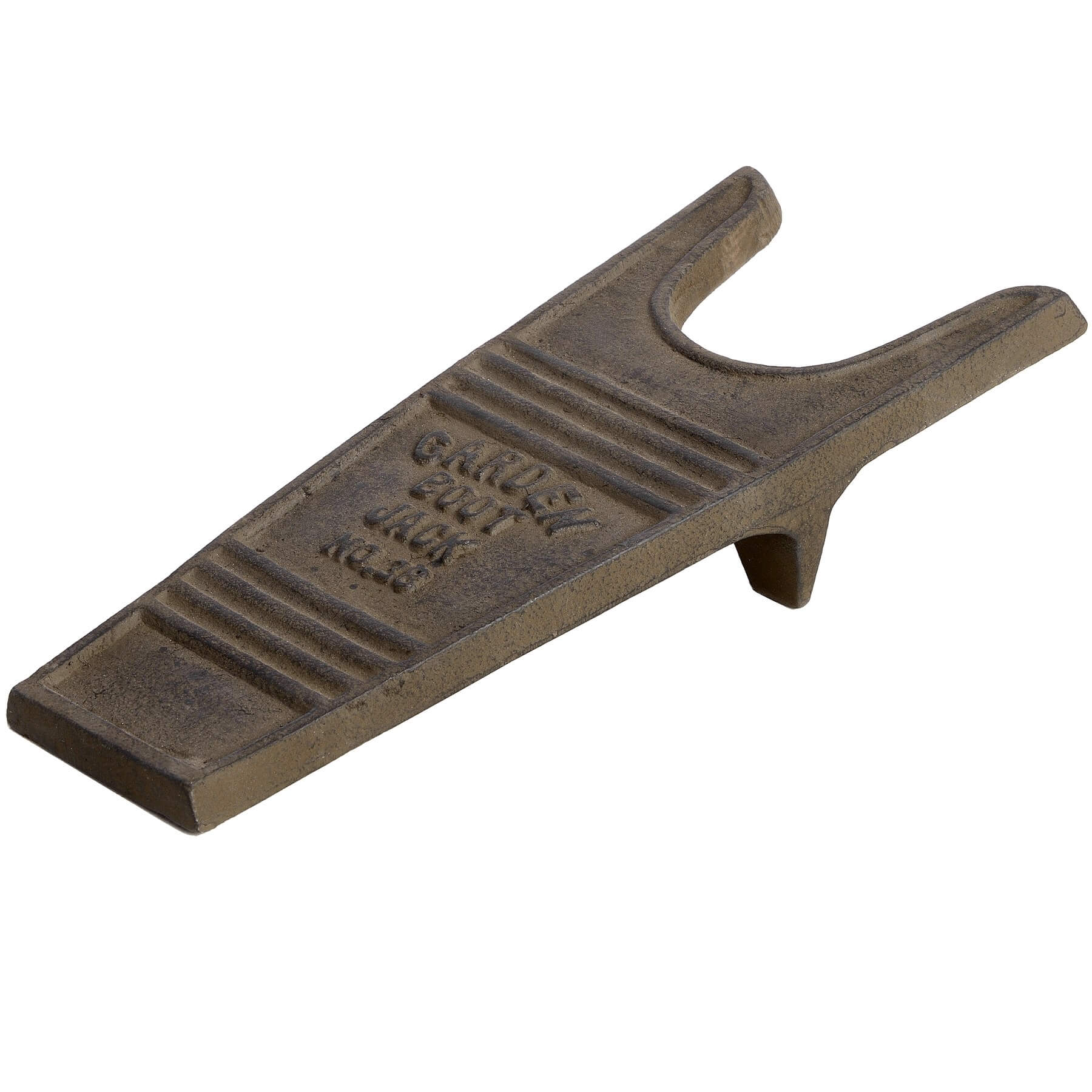 Handcrafted cast iron boot jack with rustic brown patina for effortless boot removal, durable entryway decor by RoomLondon at brixbailey.com