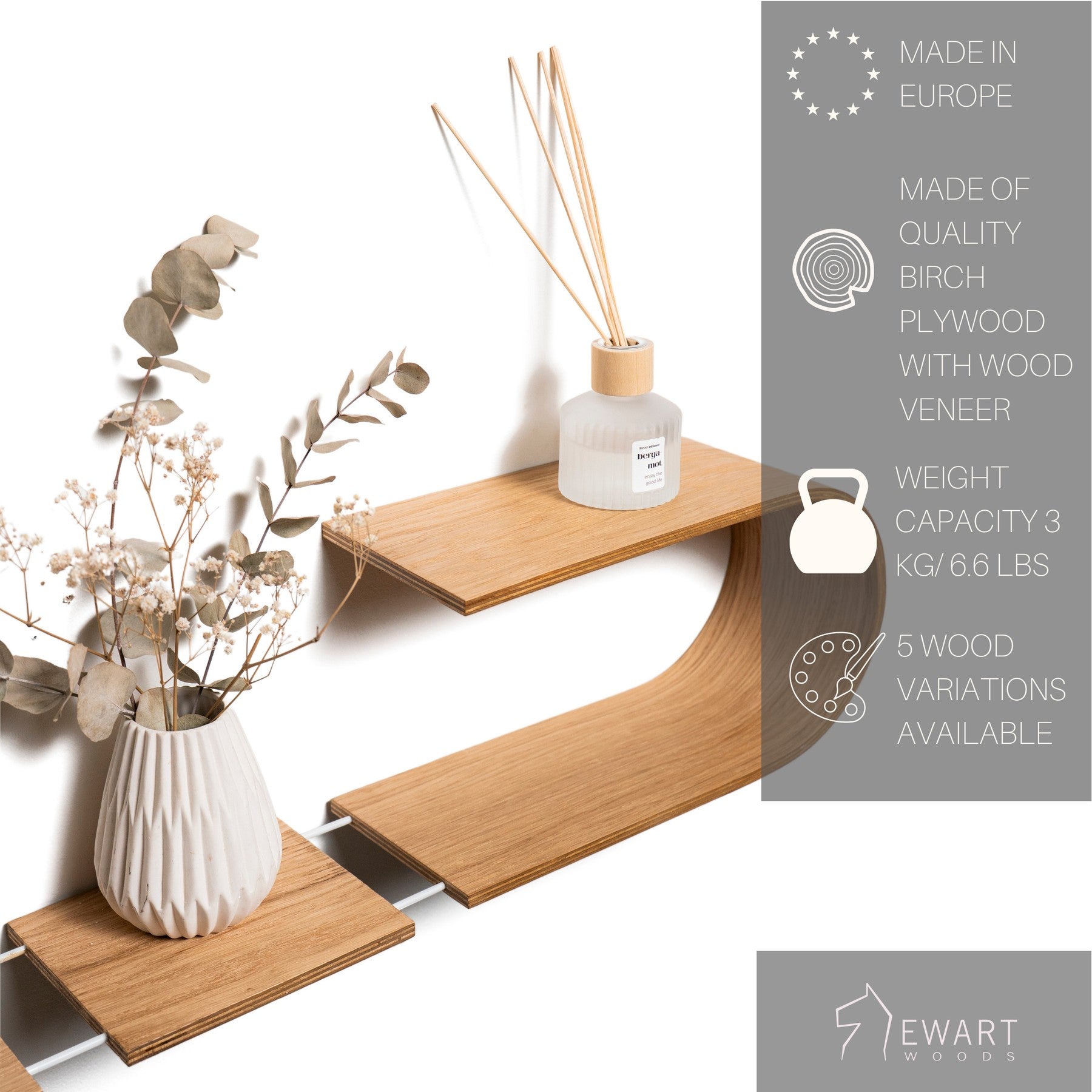 Floating Wooden Wall Shelf - Oval
