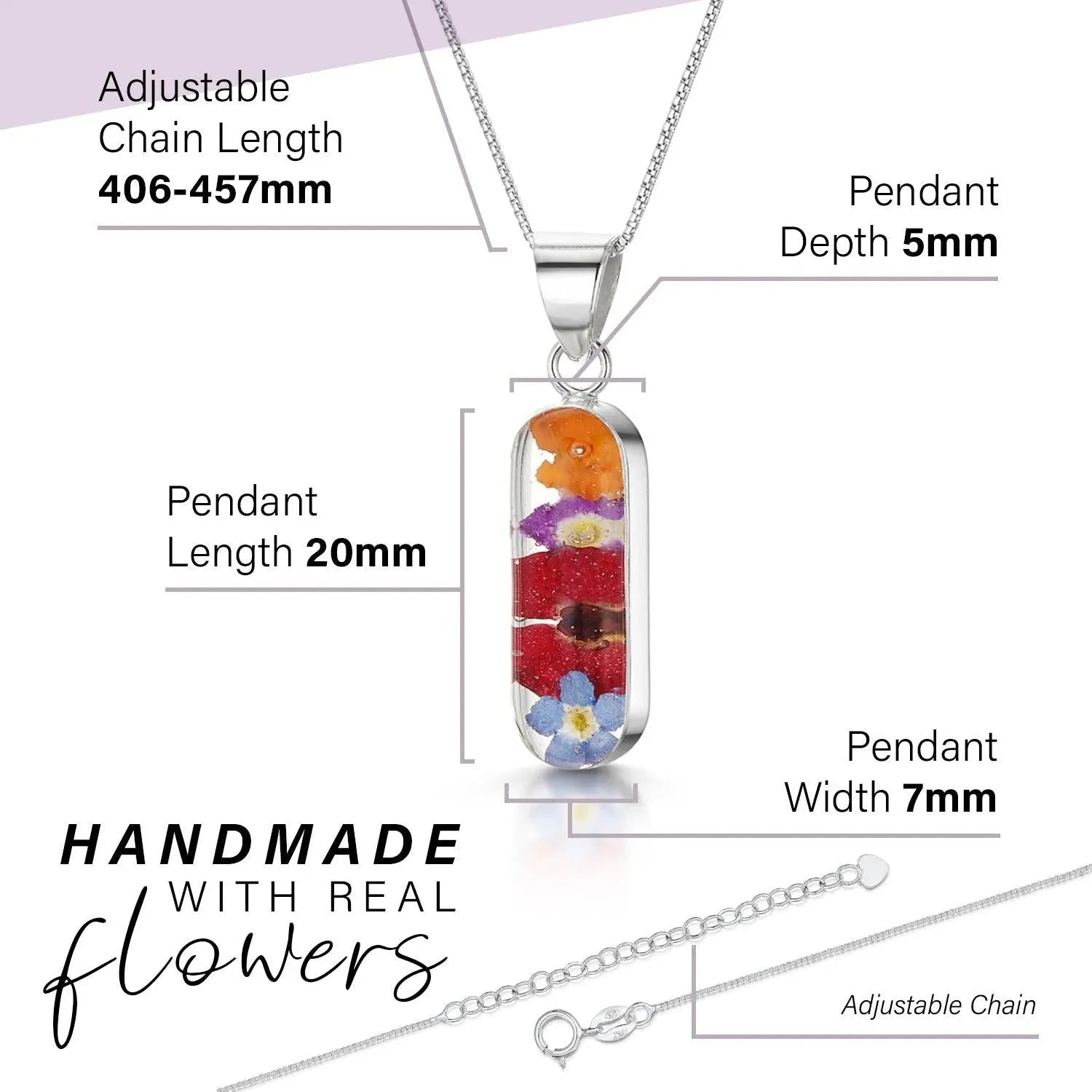 Oval Flower Pendant Necklace with Real Dried Blooms