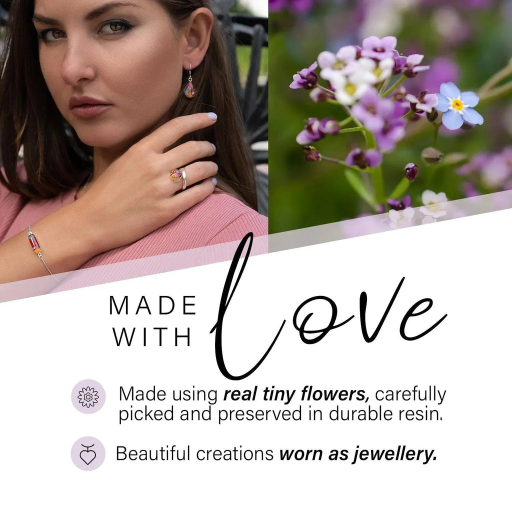 Oval Flower Pendant Necklace with Real Dried Blooms