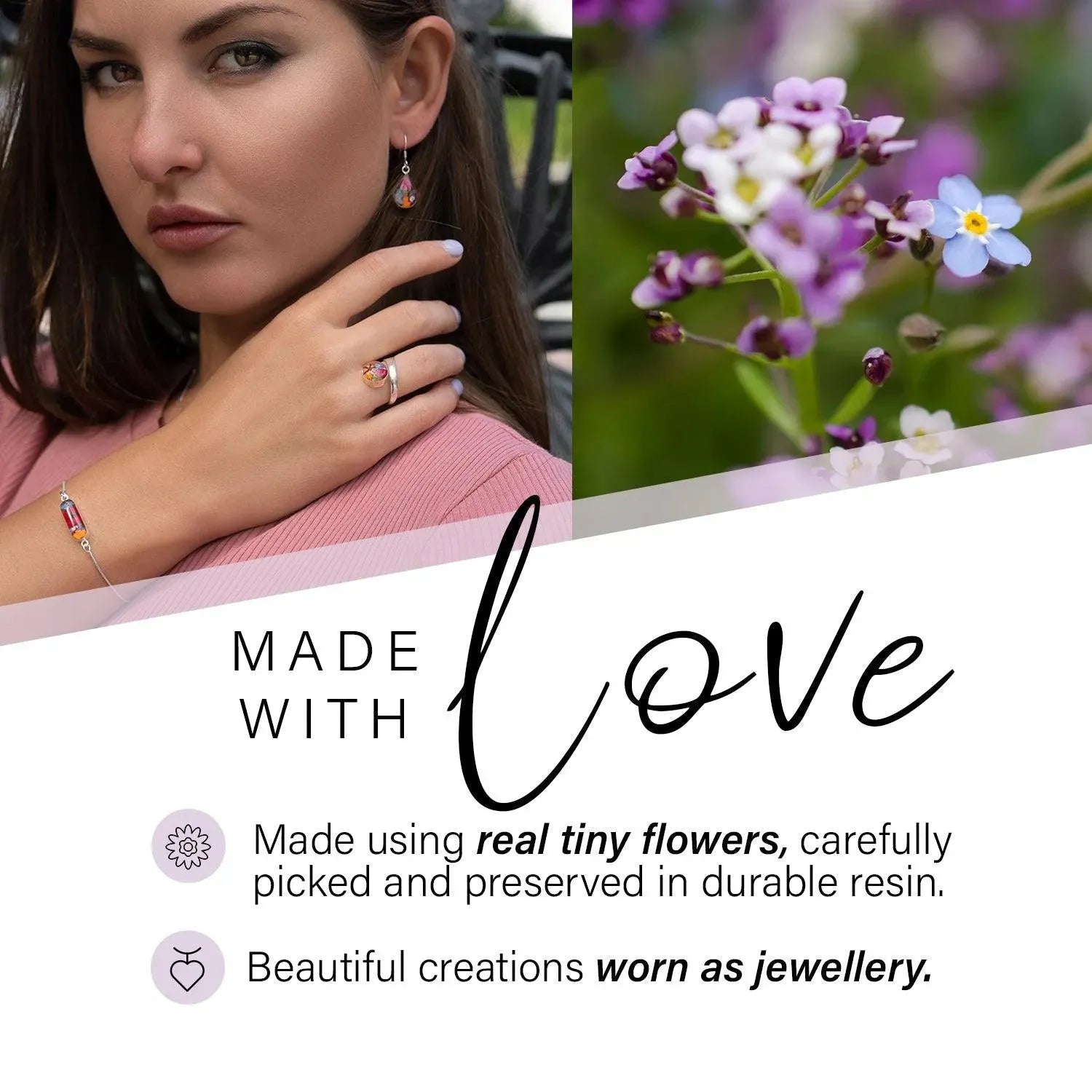 Oval Flower Pendant Necklace with Real Dried Blooms