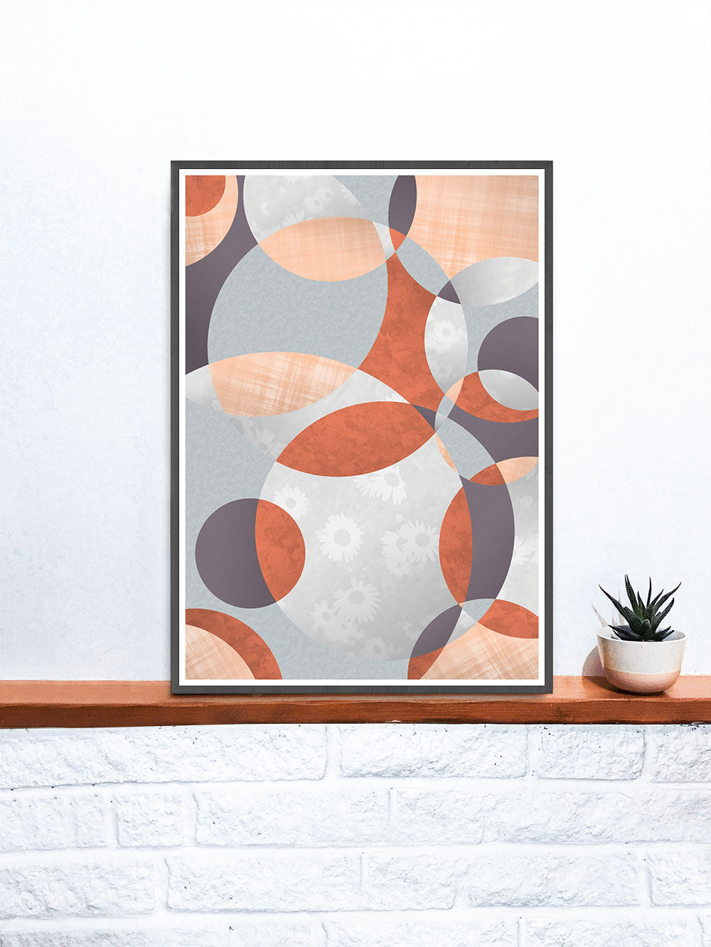 Flower Spiral Abstract Art with Circles Wall Print in Forest Green