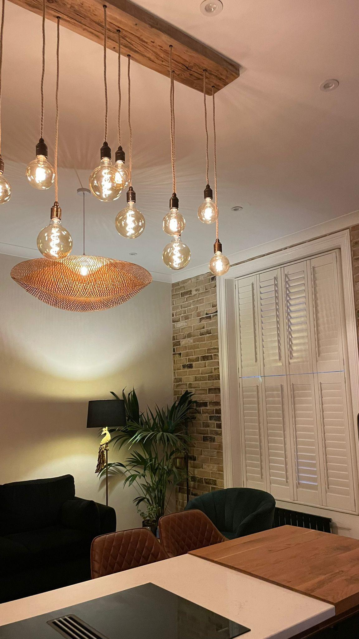 Flush Mount Long Drop Cluster Pendant Light in Reclaimed Norwegian Spruce